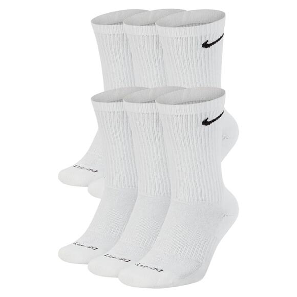 Nike Cushioned Everyday Training Crew Socks (6 Pairs), White, Large - Picture 1 of 4